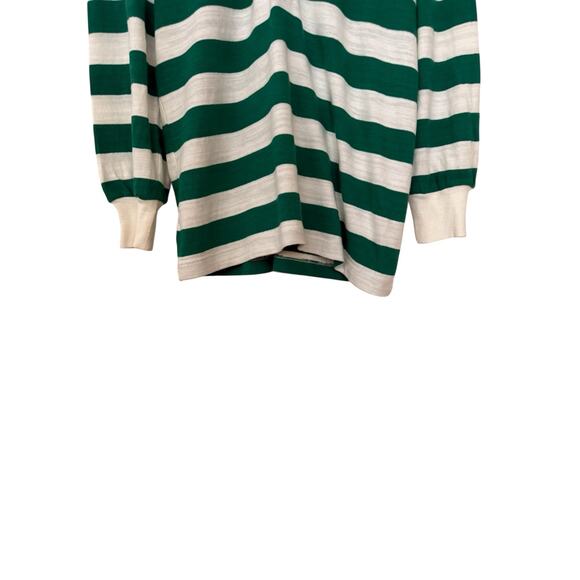 Loft Green White Striped Collared Long Sleeve Top Medium Quarter Button - Picture 8 of 9